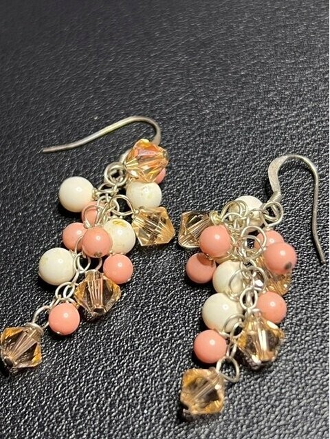 B5955 Dangle Cluster Earrings Sterling Silver Crystal 1.5"